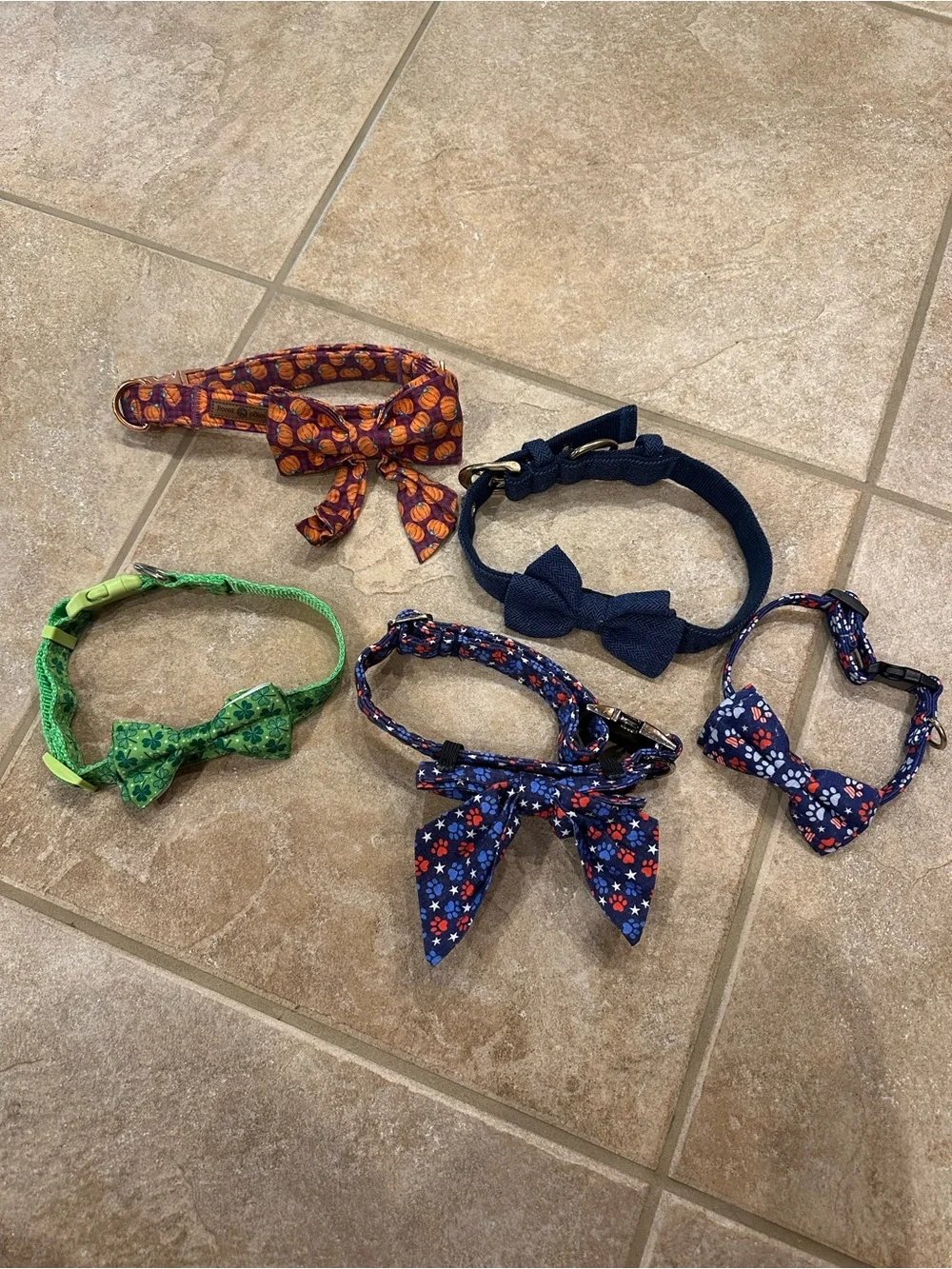 Assorted Bow Tie Dog Collars - Navy, Green, Orange, pumpkin